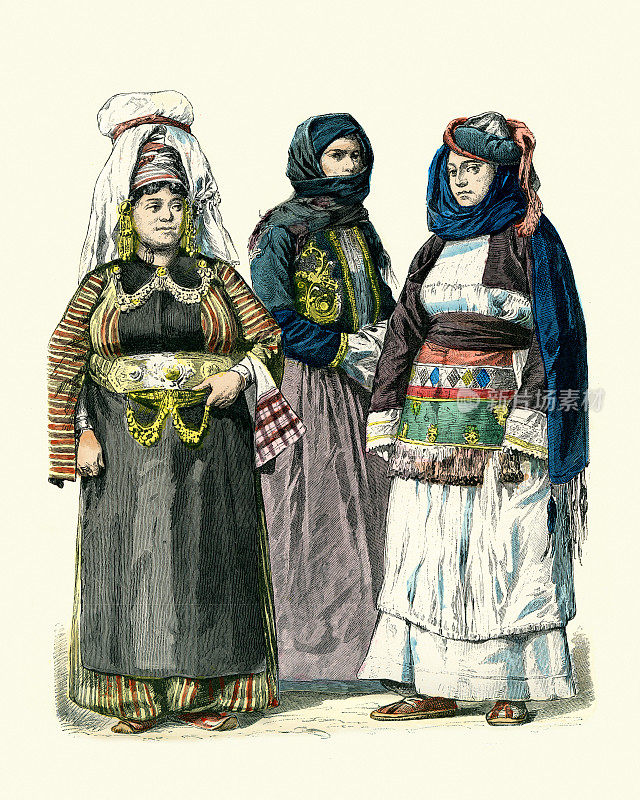 奥斯曼帝国的传统服装，Kurden-Frau aus Juzgat, Prevesa, Chios，历史时装19世纪